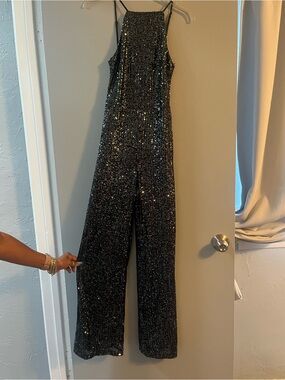 Black Sequin Wide-Leg Jumpsuit